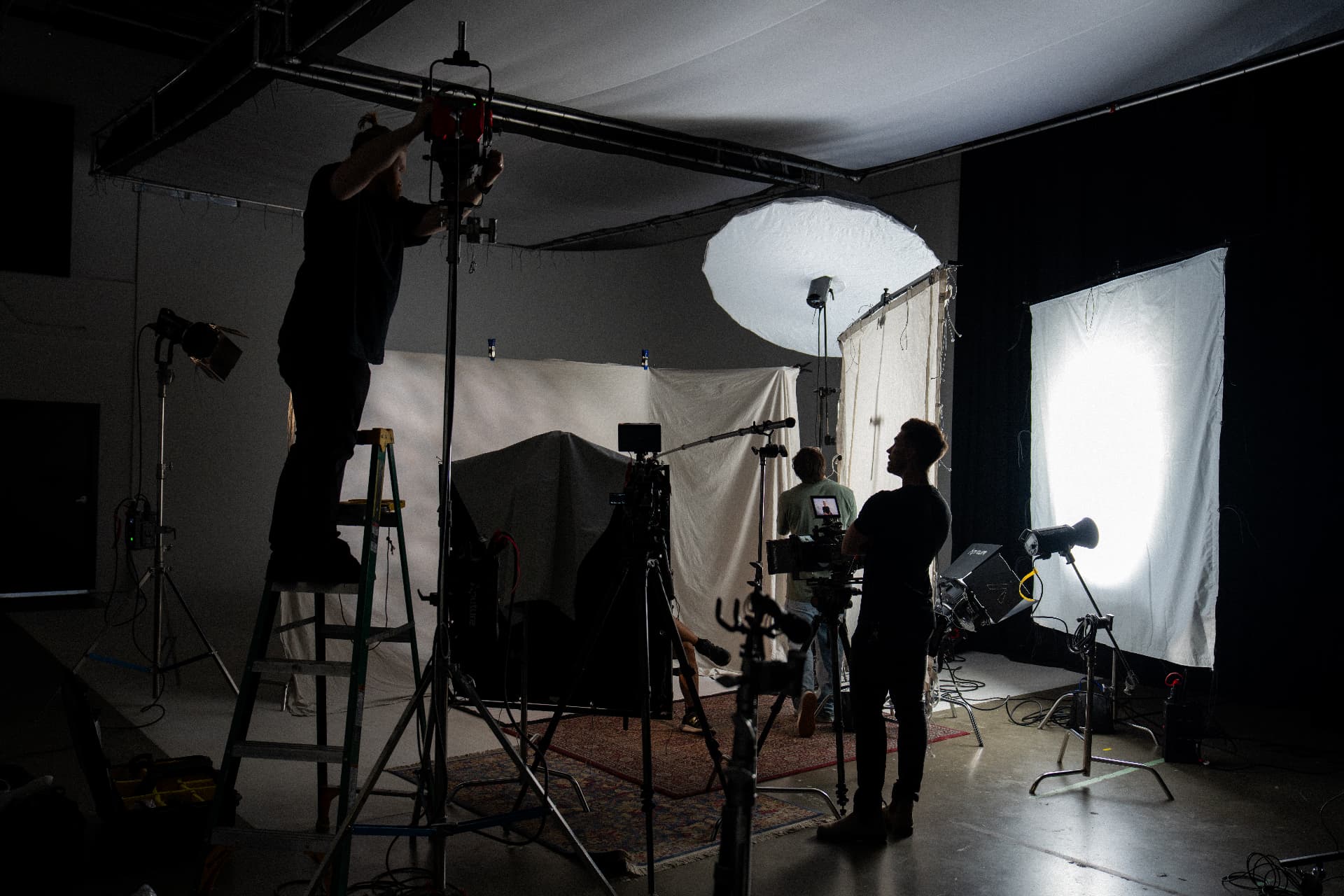 Studio lighting and camera crew setting up a commercial production in Vancouver