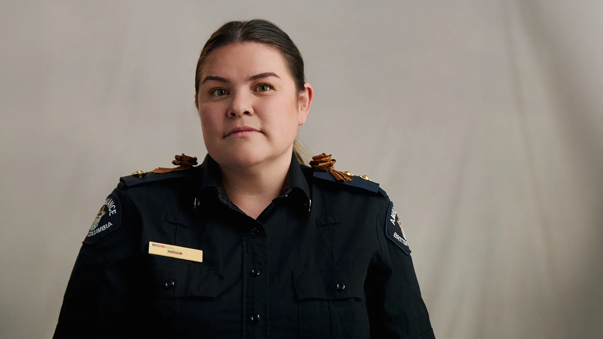 BCEHS Mental Health Campaign — portrait of a BC Emergency Health Services paramedic in uniform